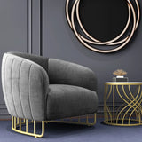 Living Room Blue Pink Flannel Curved Back Accent Chair Image - 12