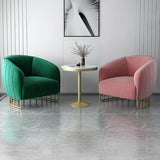 Living Room Blue Pink Flannel Curved Back Accent Chair Image - 6