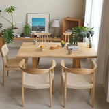 Living Room Braided Rope Open Wood Dining Chair Beige Image - 4