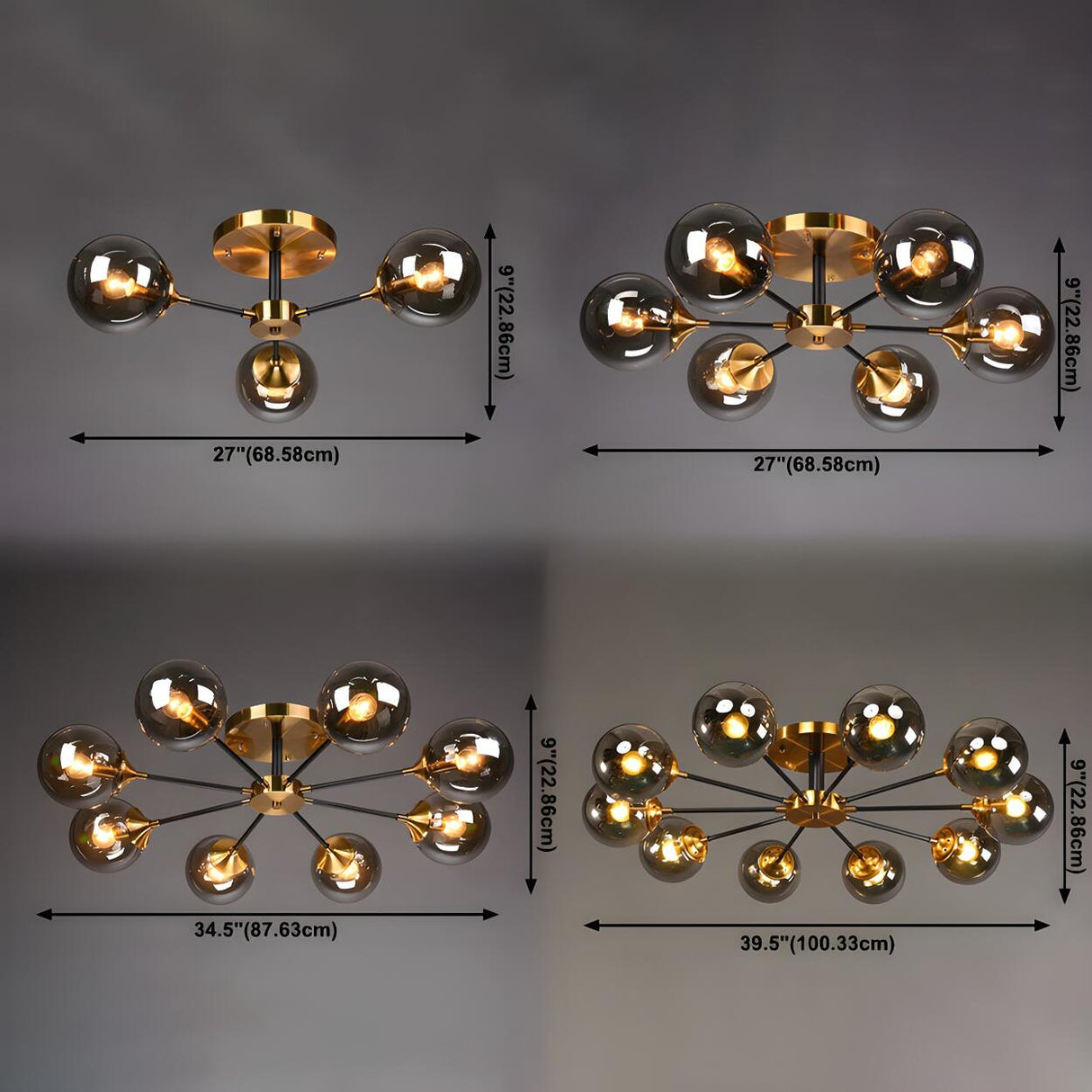 Living Room Bubble Glass Semi-Flush Mount Light 8-Light Image - 11