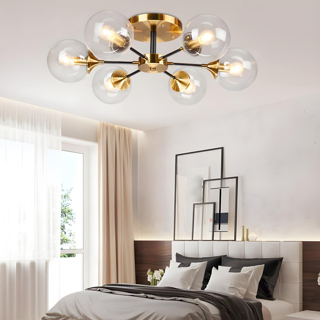 Living Room Bubble Glass Semi-Flush Mount Light 8-Light Image - 5