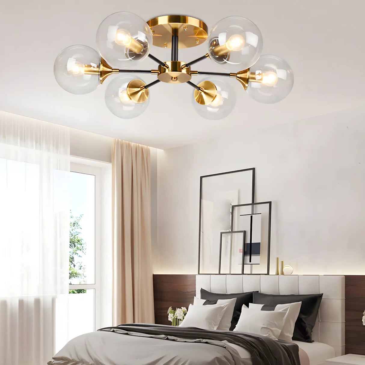Living Room Bubble Glass Semi-Flush Mount Light 8-Light Image - 5