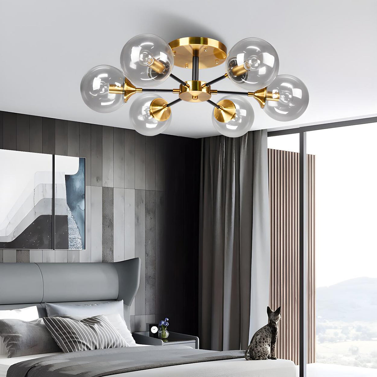 Living Room Bubble Glass Semi-Flush Mount Light 8-Light Image - 8
