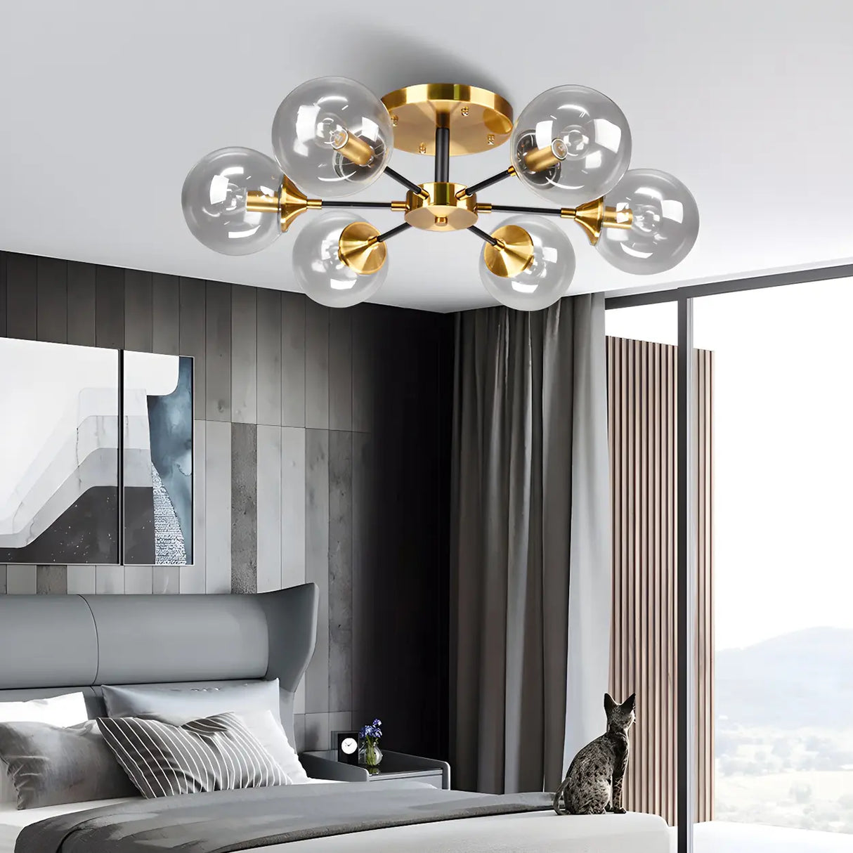 Living Room Bubble Glass Semi-Flush Mount Light 8-Light Image - 8
