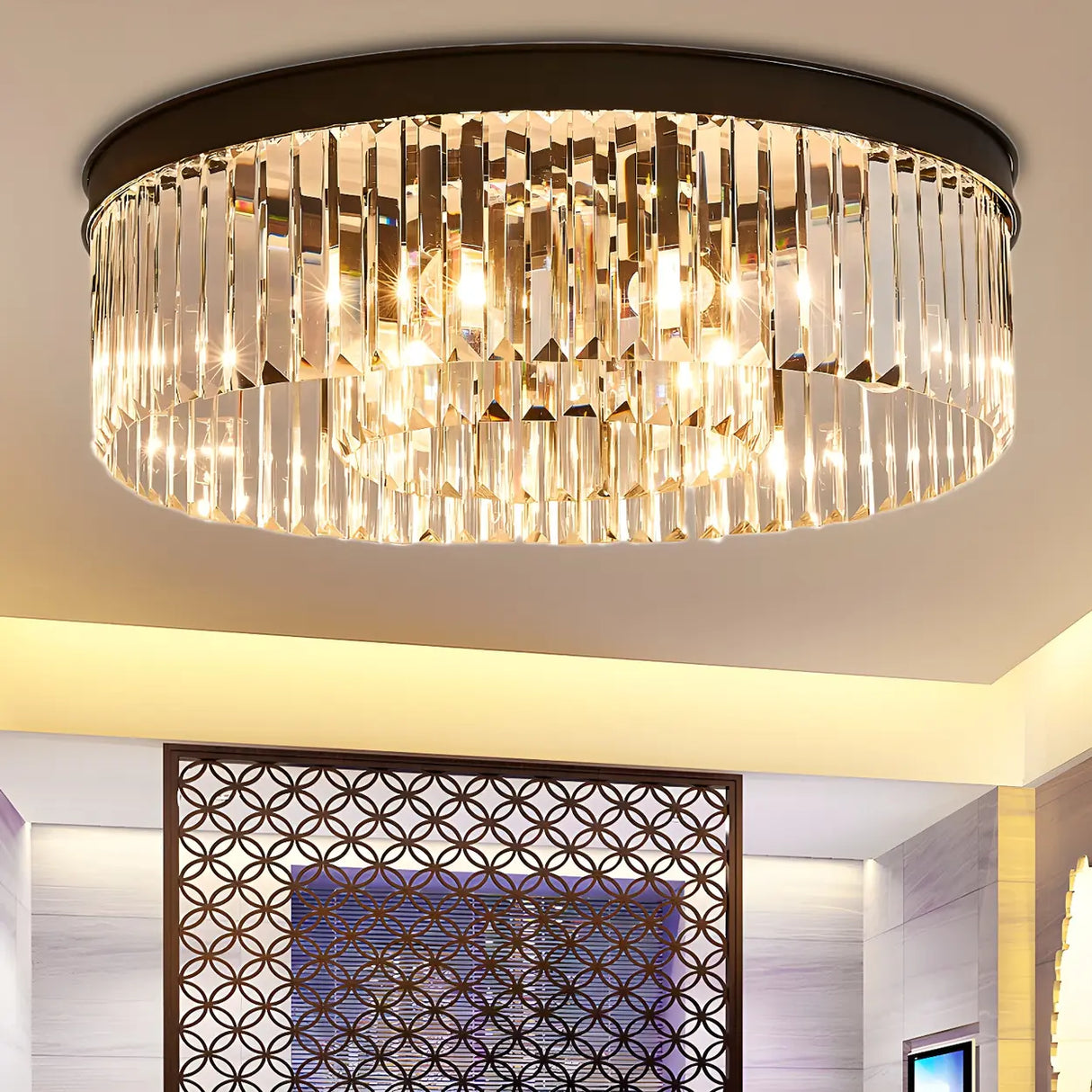 Living Room Circle Layer Crystal Prism Flush Mount Lamp Image - 4