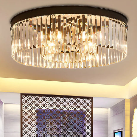 Living Room Circle Layer Crystal Prism Flush Mount Lamp Image - 4