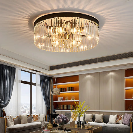 Living Room Circle Layer Crystal Prism Flush Mount Lamp Image - 5