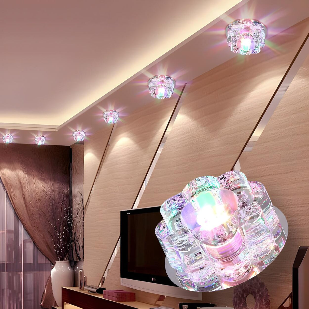 Living Room Clear Crystal Floral LED Flush Mount Light Image - 3