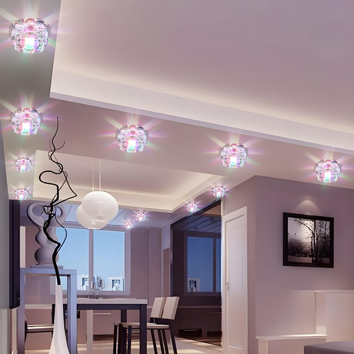 Living Room Clear Crystal Floral LED Flush Mount Light Image - 4