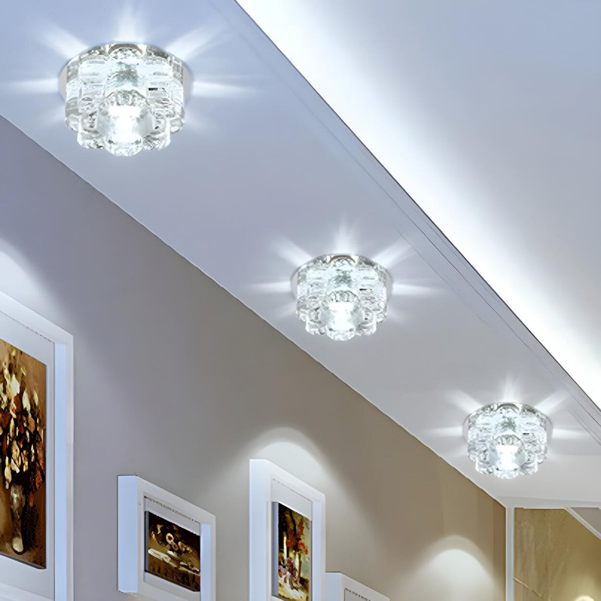 Living Room Clear Crystal Floral LED Flush Mount Light Image - 7