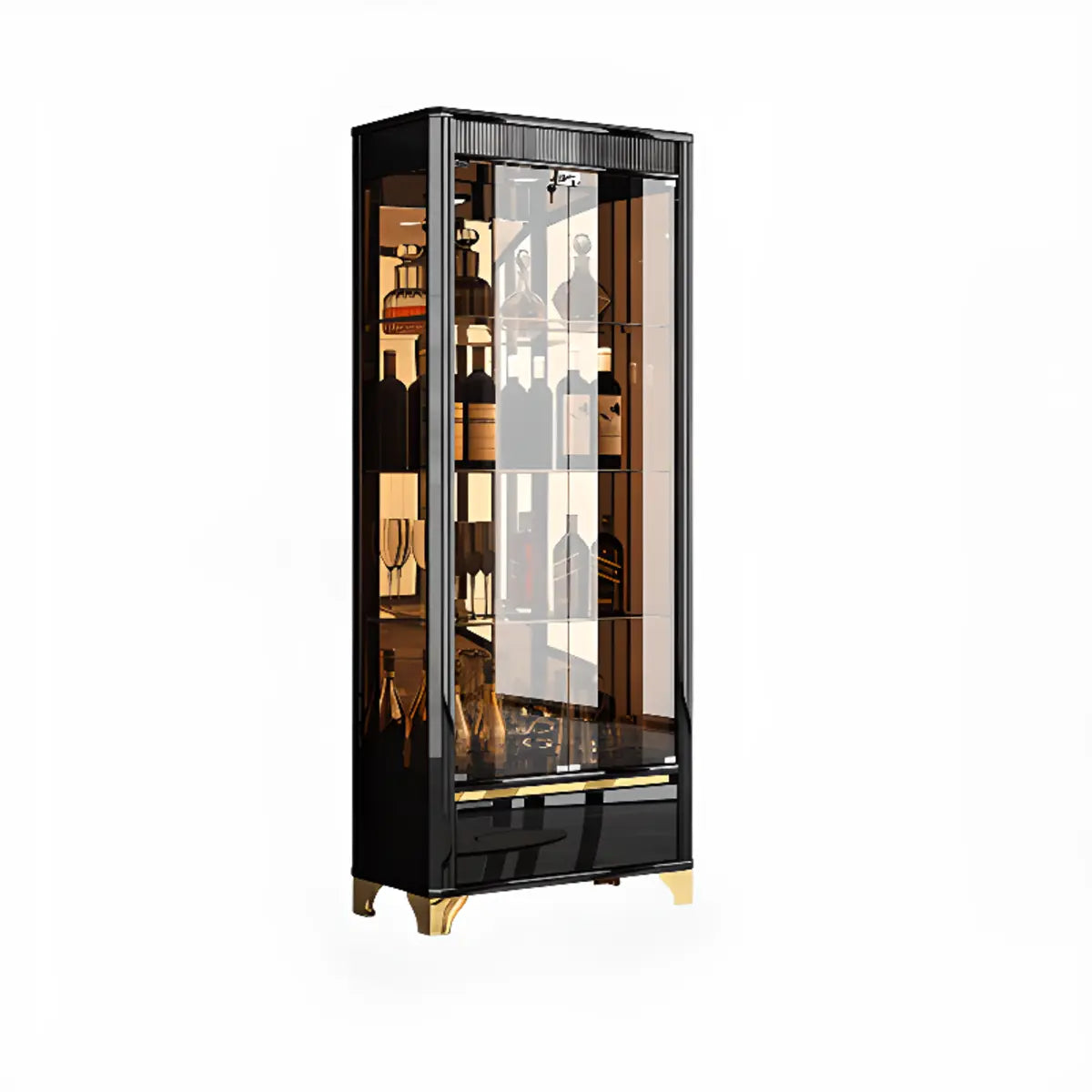 Living Room Clear Glass Large Display Wine Cabinet Black Image - 2