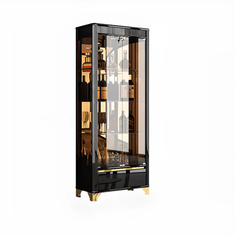 Living Room Clear Glass Large Display Wine Cabinet Black Image - 2