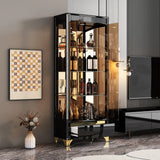 Living Room Clear Glass Large Display Wine Cabinet Black Image - 4