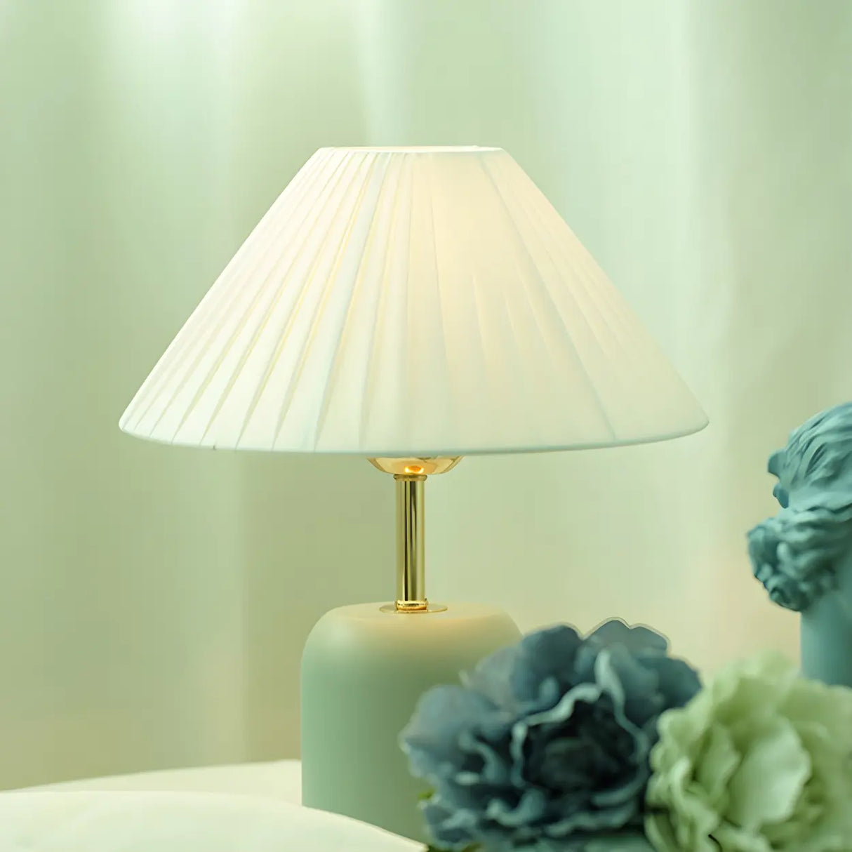 Living Room Elegant Cone Fabric Ceramic Table Lamp Image - 13