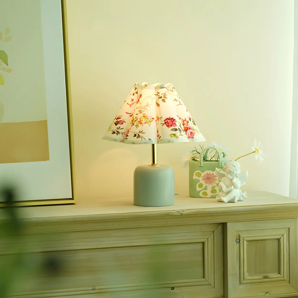 Living Room Elegant Cone Fabric Ceramic Table Lamp Image - 14