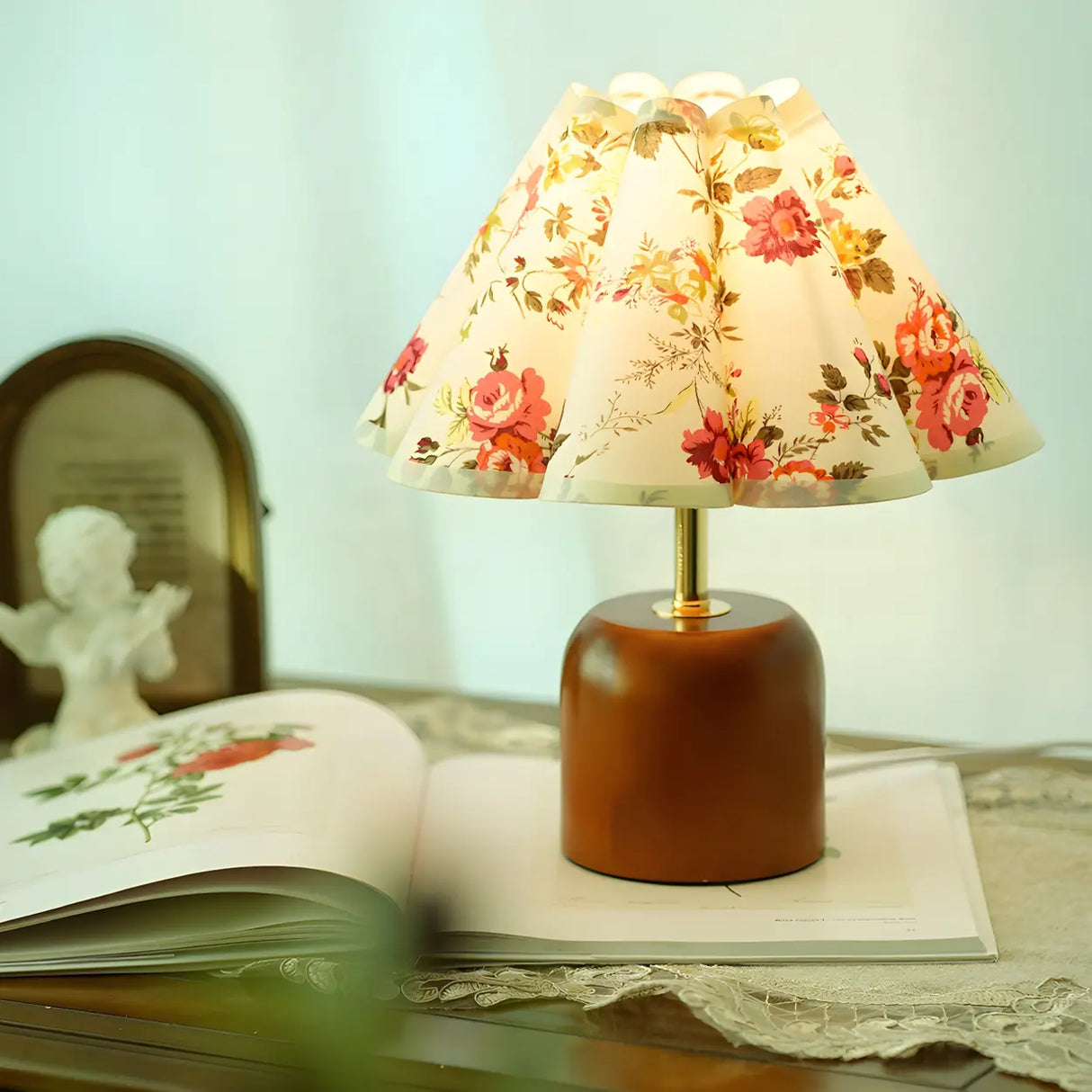 Living Room Elegant Cone Fabric Ceramic Table Lamp Image - 5