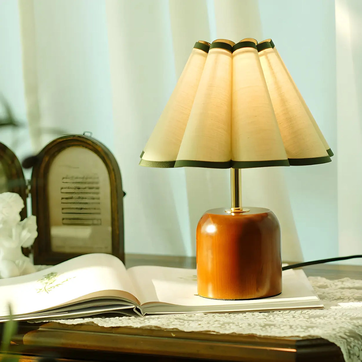 Living Room Elegant Cone Fabric Ceramic Table Lamp Image - 7