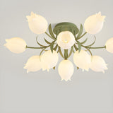 Living Room Elegant Fresh Floral Semi-Flush Mount Light Image - 17