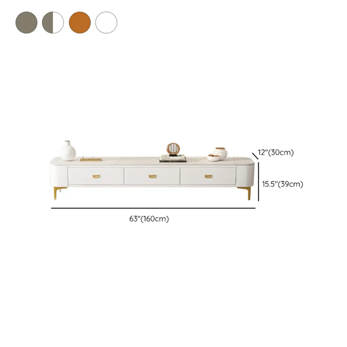 Living Room Glam White Glass TV Stand with Legs 
