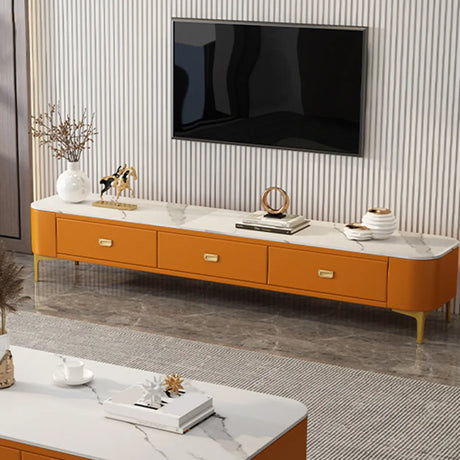 Living Room Glam White Glass TV Stand with Legs Image - 2