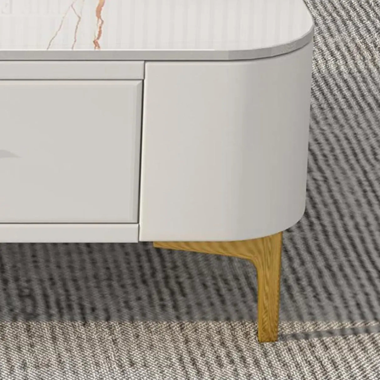 Living Room Glam White Glass TV Stand with Legs Image - 4