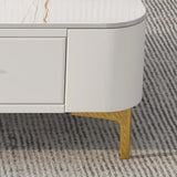 Living Room Glam White Glass TV Stand with Legs Image - 4