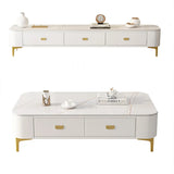 Living Room Glam White Glass TV Stand with Legs Image - 5