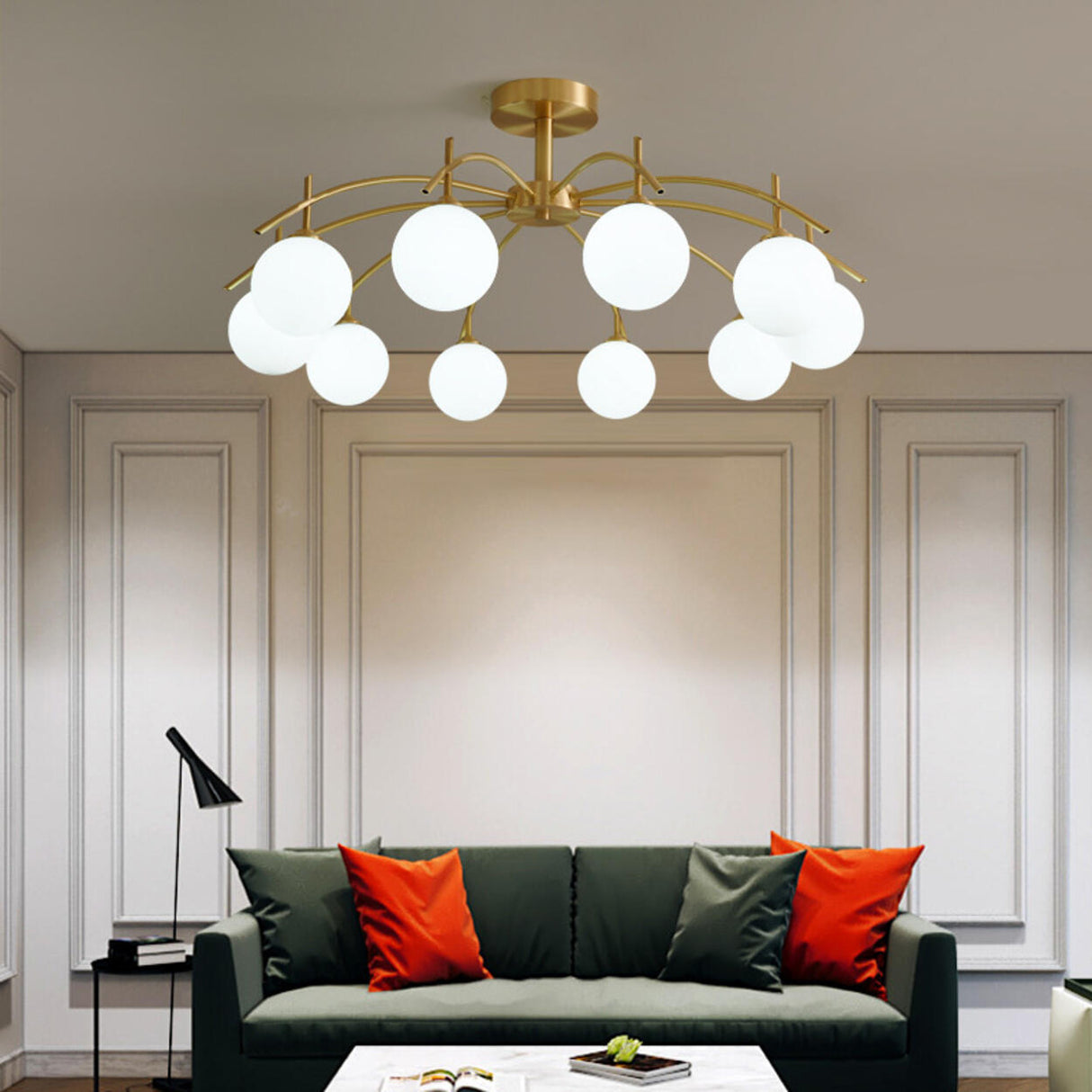 Living Room Glass Bubble Semi-Flush Mount Lamp 8-Light Image - 8