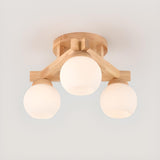 Living Room Globe Wood Semi-Flush Mount Light 9-Light Image - 7