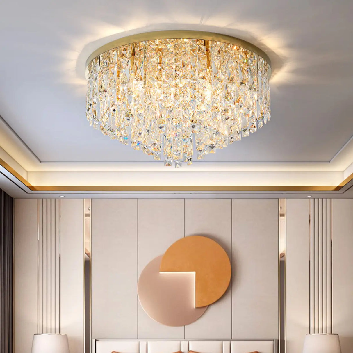 Living Room Gorgeous Crystal Flush Mount Ceiling Light Image - 1