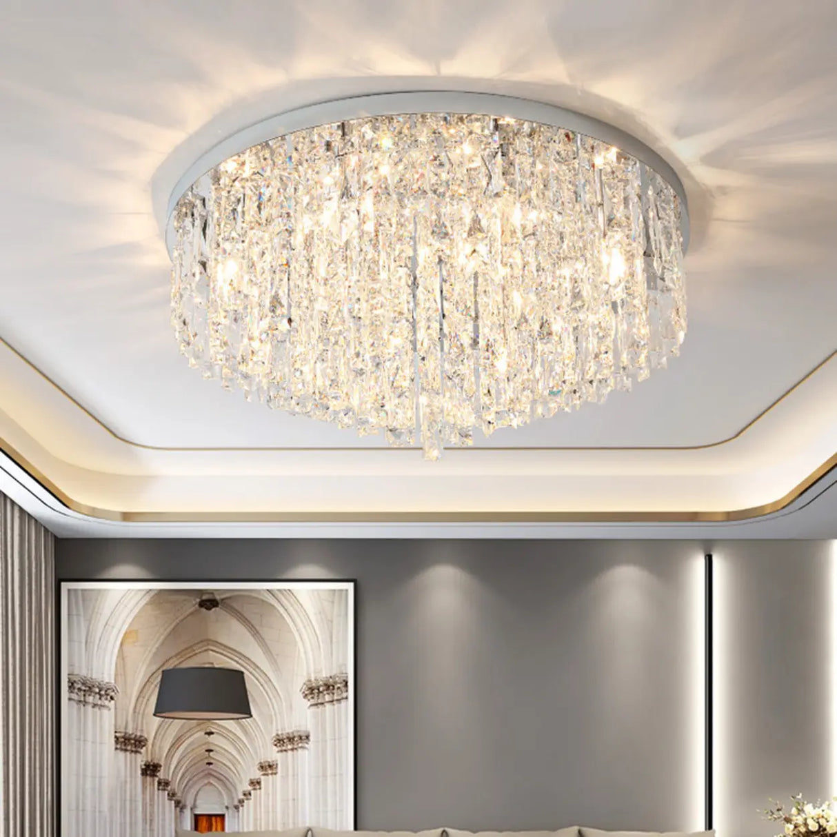 Living Room Gorgeous Crystal Flush Mount Ceiling Light Image - 2