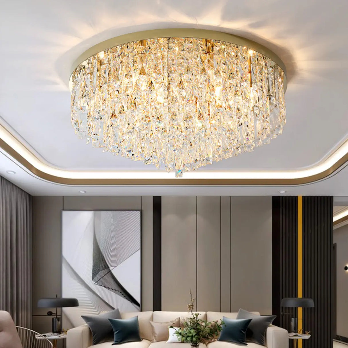 Living Room Gorgeous Crystal Flush Mount Ceiling Light Image - 3