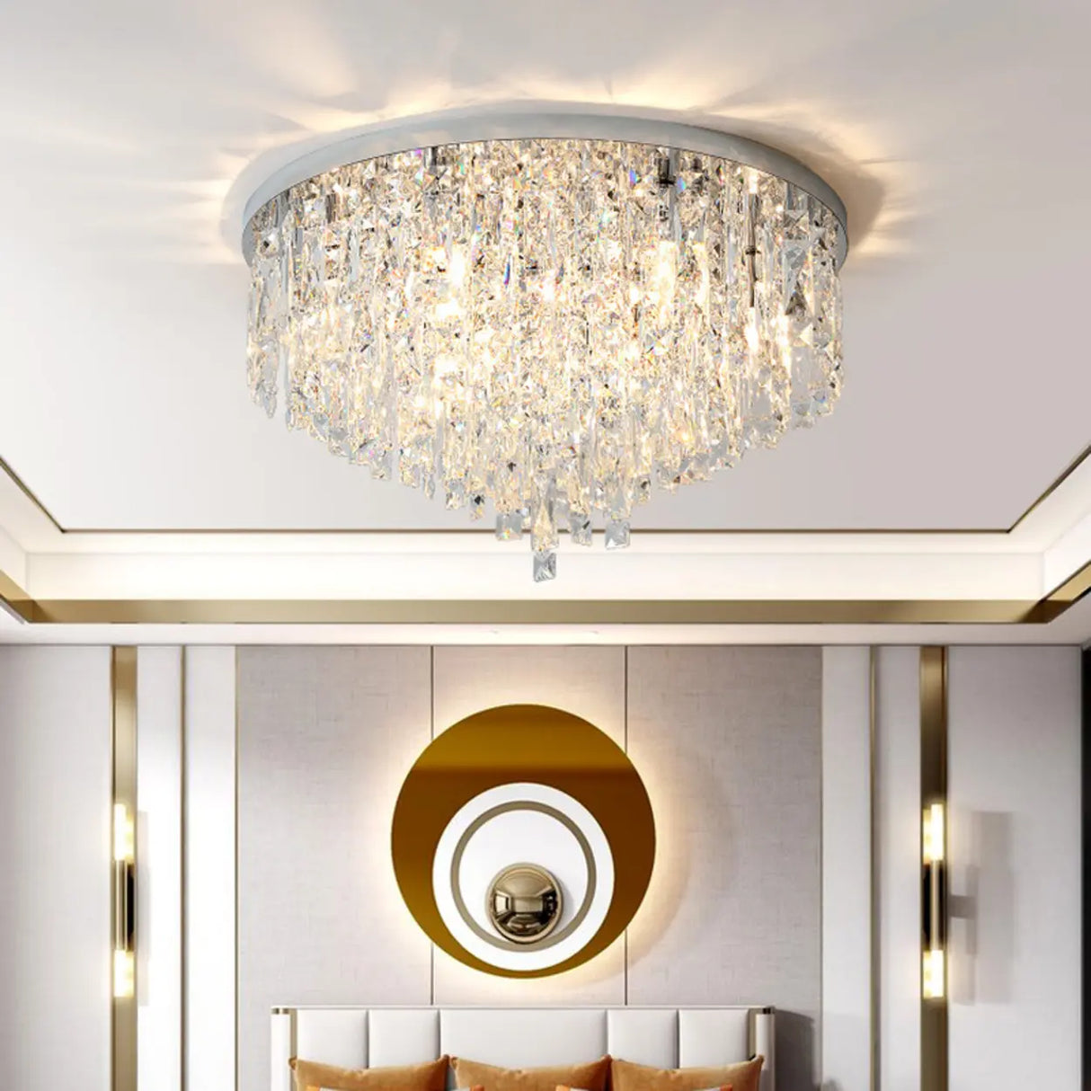 Living Room Gorgeous Crystal Flush Mount Ceiling Light Image - 4