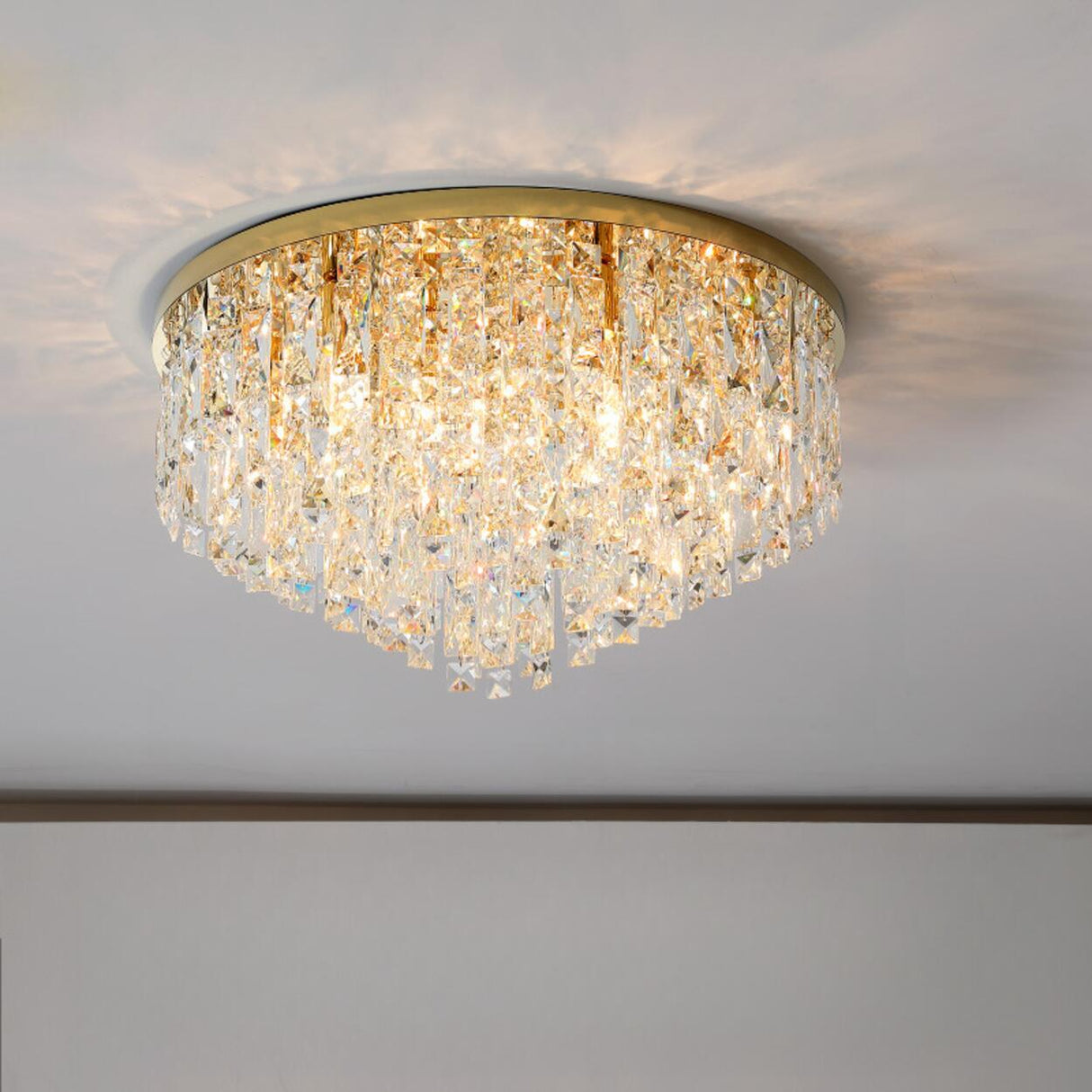 Living Room Gorgeous Crystal Flush Mount Ceiling Light Image - 9