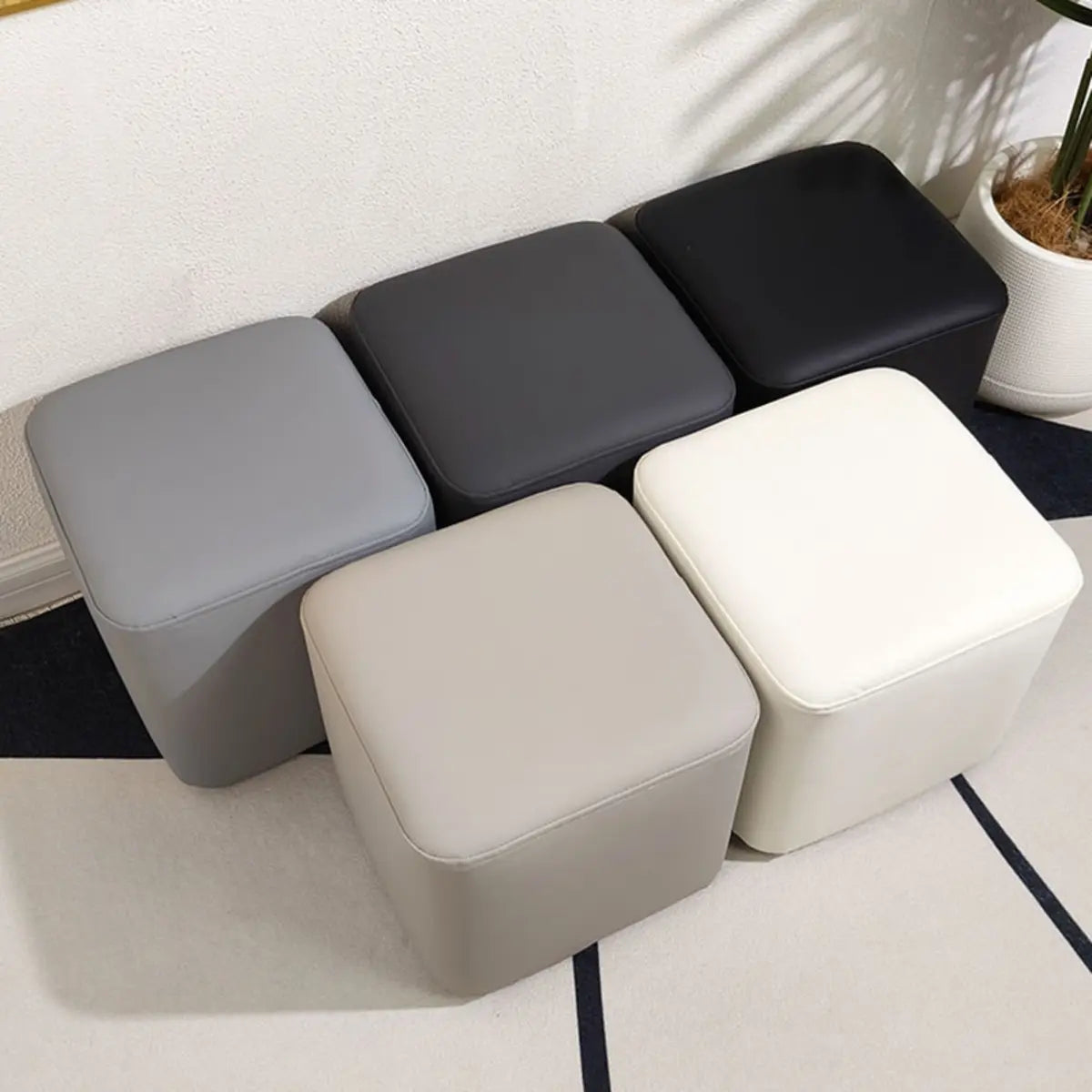 Living Room Gray Square Leather Mini Sponge Ottoman Image - 1