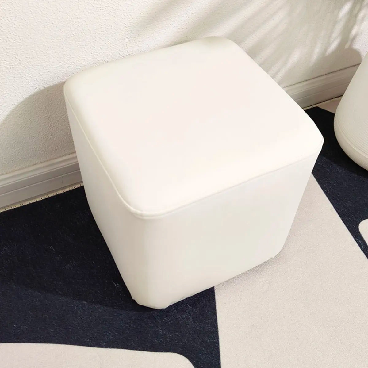 Living Room Gray Square Leather Mini Sponge Ottoman Image - 3