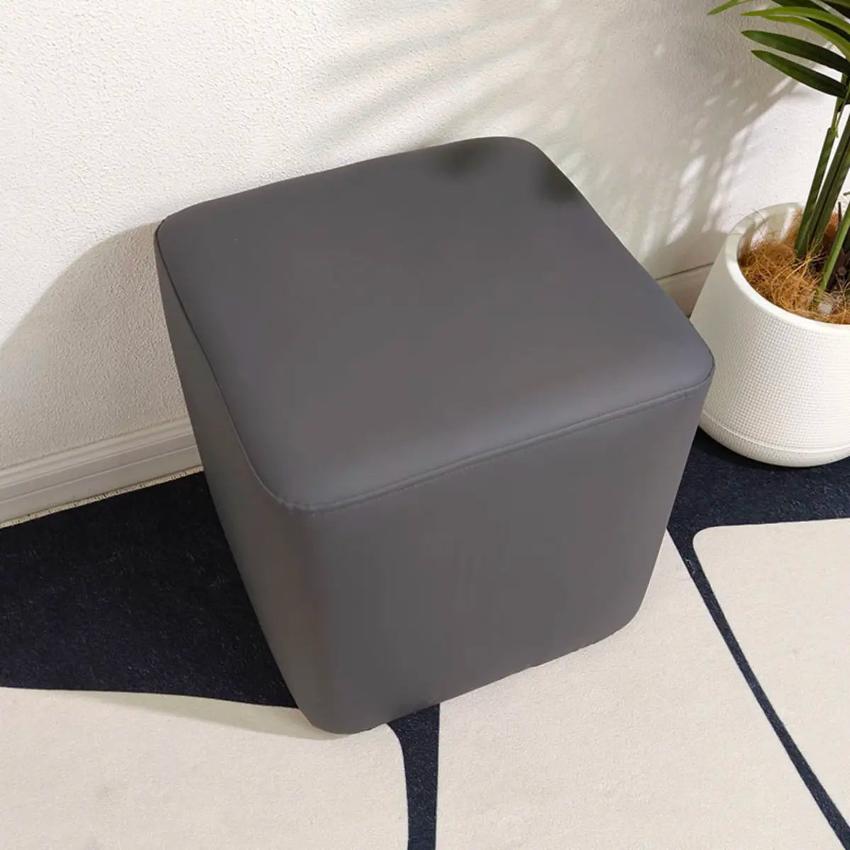 Living Room Gray Square Leather Mini Sponge Ottoman Image - 5
