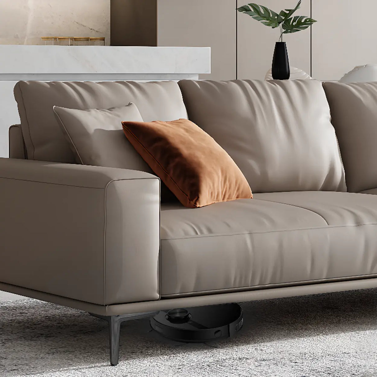 Living Room Grey Tear Resistant Nappa	Leather Sofa Image - 15