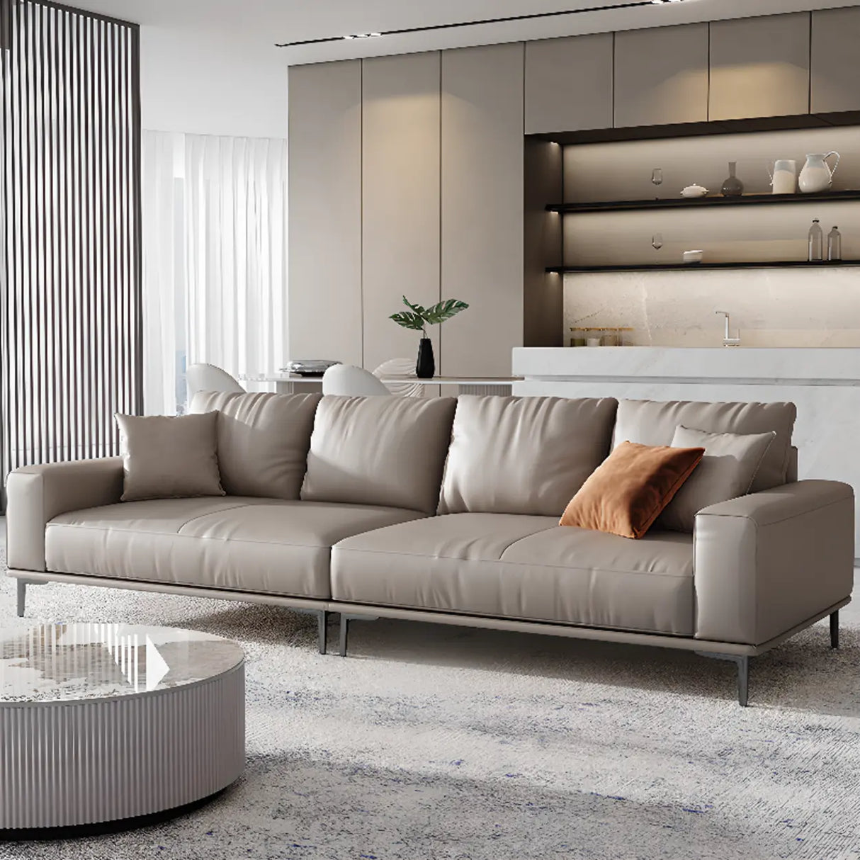 Living Room Grey Tear Resistant Nappa	Leather Sofa Image - 3