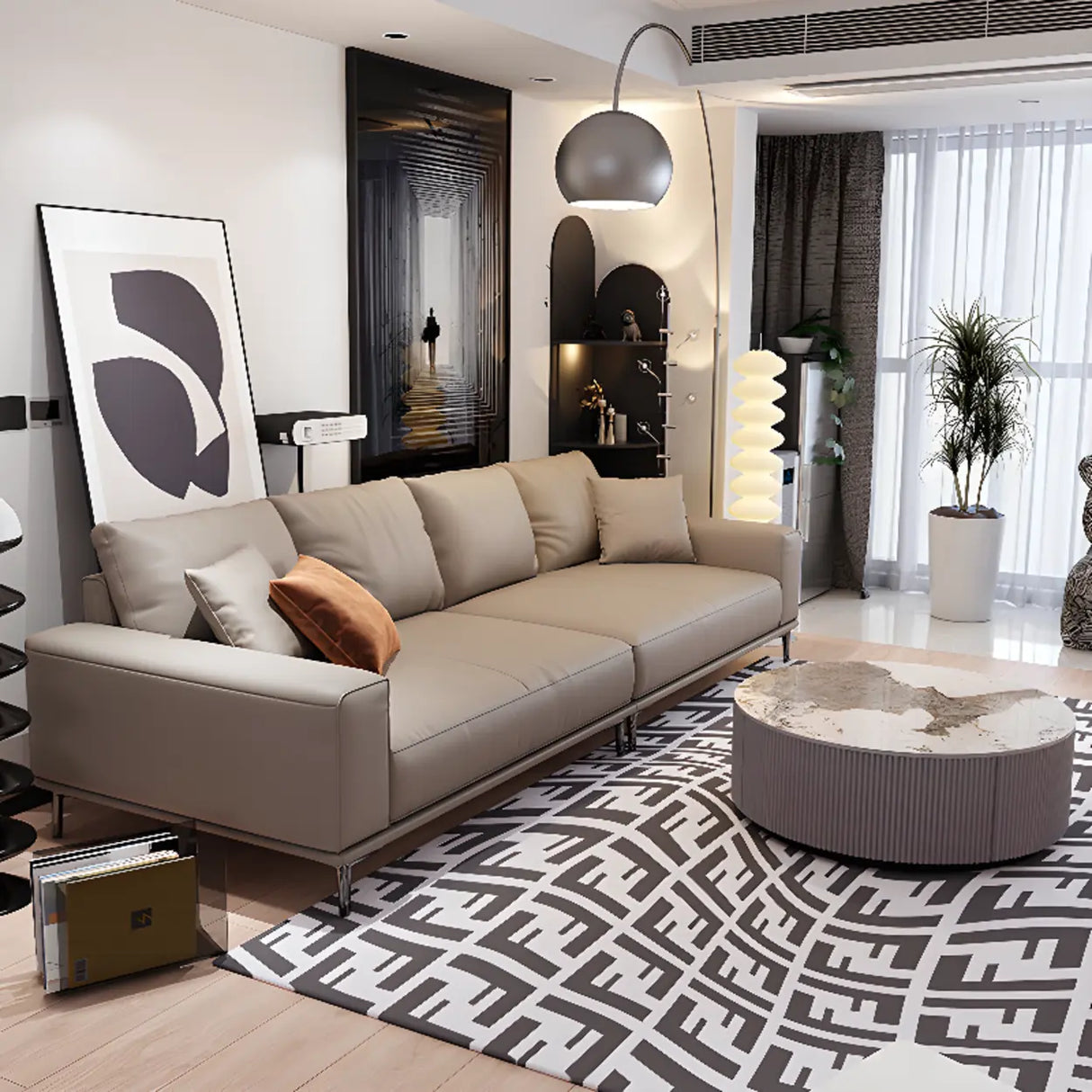 Living Room Grey Tear Resistant Nappa	Leather Sofa Image - 6