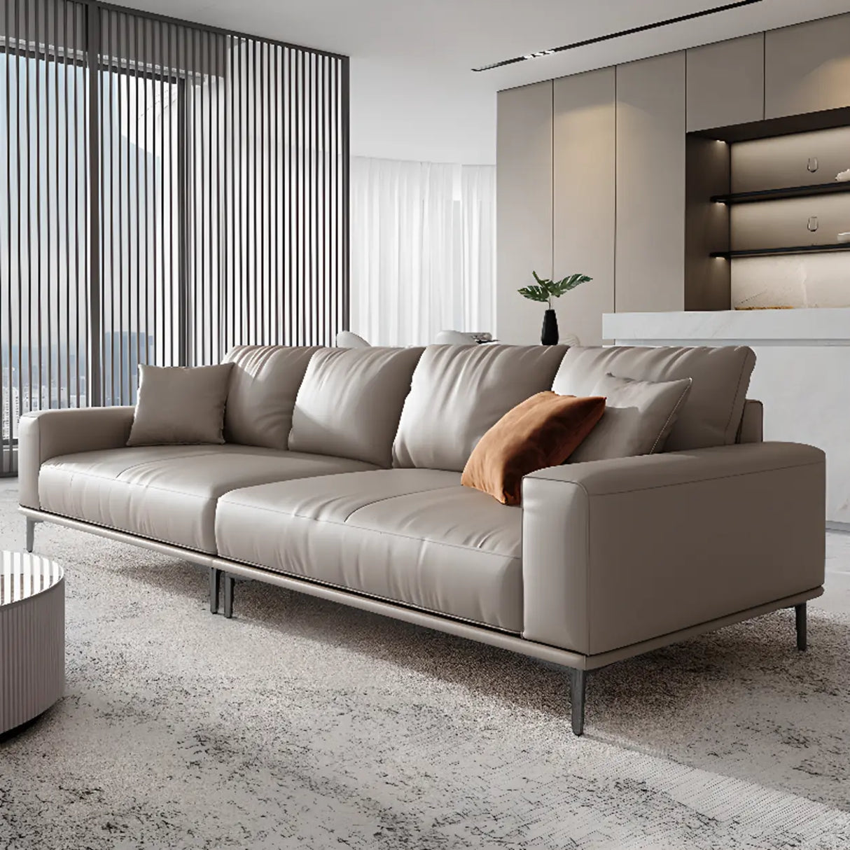 Living Room Grey Tear Resistant Nappa	Leather Sofa Image - 8