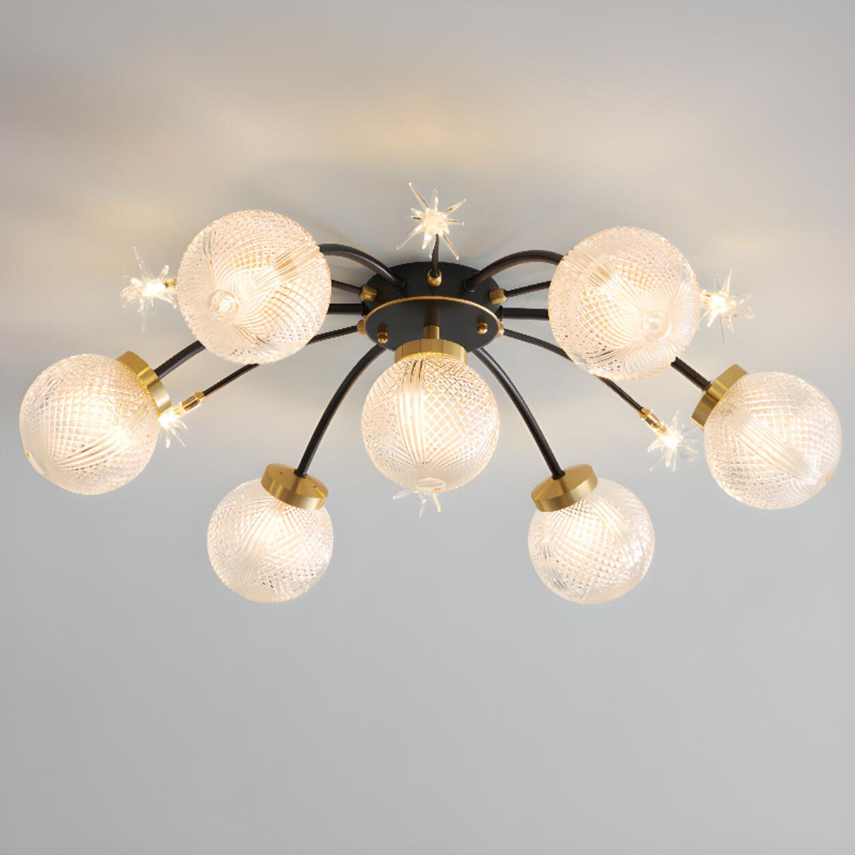Living Room Large Gold Sputnik Semi-Flush Light 9-Light  Image - 13
