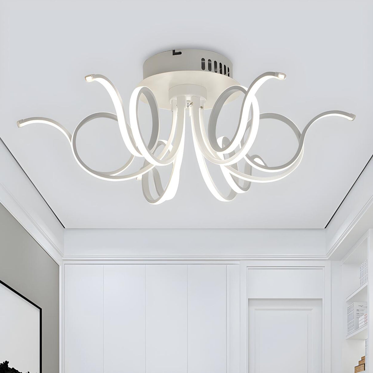 Living Room Large White Curly LED Flush Mount Light Image - 7
