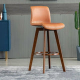 Living Room Leather Saddle Seat Backrest Wood Bar Stool Image - 16