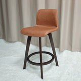 Living Room Leather Saddle Seat Backrest Wood Bar Stool Image - 14