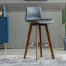 Living Room Leather Saddle Seat Backrest Wood Bar Stool Image - 19