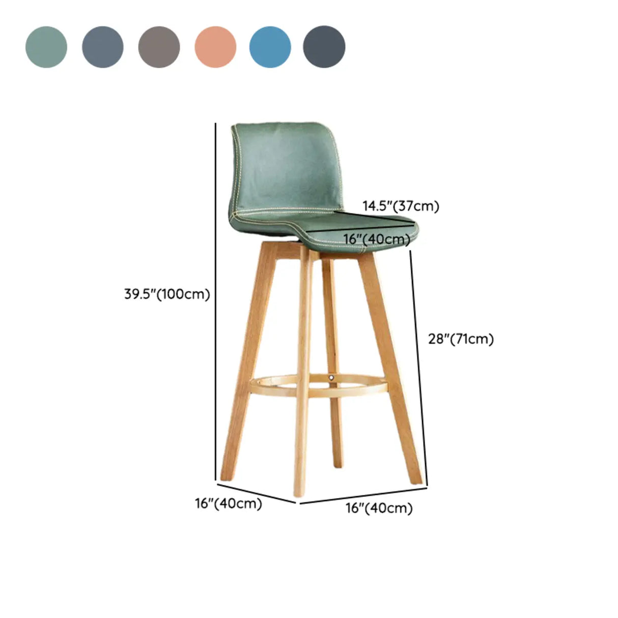 Living Room Leather Saddle Seat Backrest Wood Bar Stool Image - 21