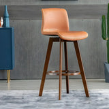 Living Room Leather Saddle Seat Backrest Wood Bar Stool Image - 3