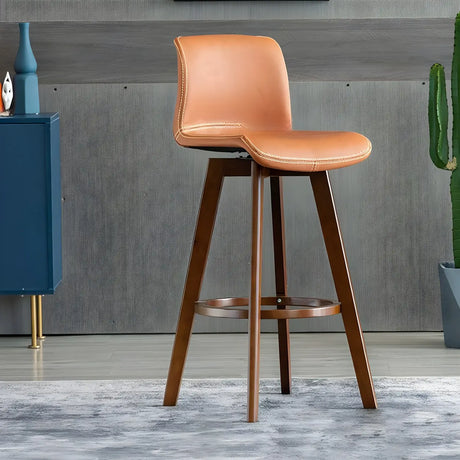 Living Room Leather Saddle Seat Backrest Wood Bar Stool Image - 3