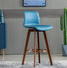 Living Room Faux Leather Saddle Seat Backrest Wood Bar Stool